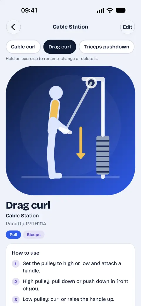 A machine page with a drawing of a drag curl and how-to steps